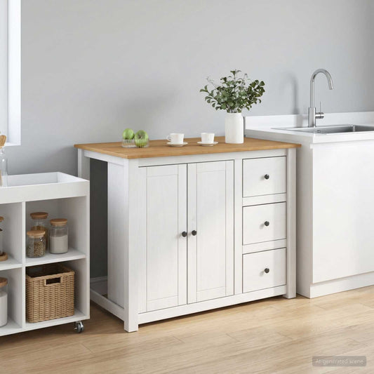 Kitchen Island Set PANAMA White and Honey Wax 112 x 77 x 90 cm