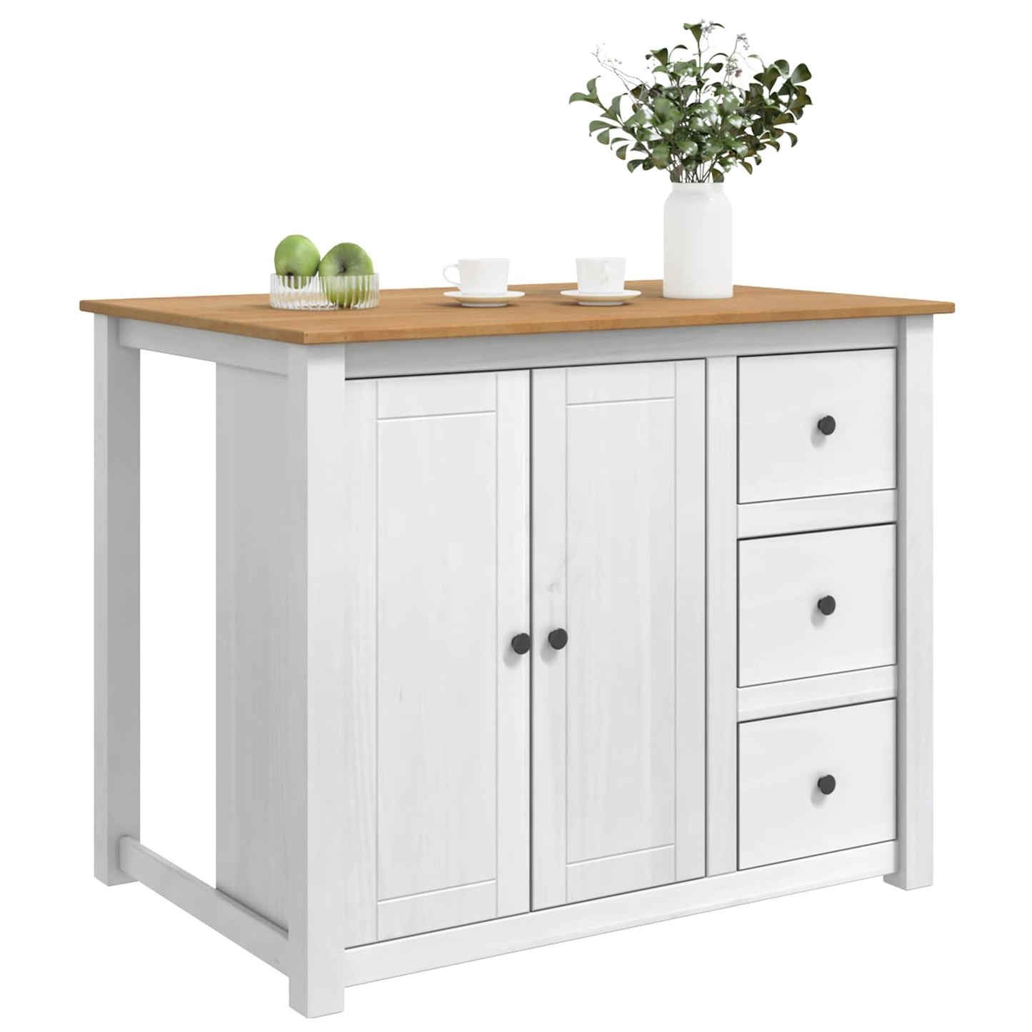 Kitchen Trolley PANAMA 2 pcs White and Honey Wax Solid-Pine
