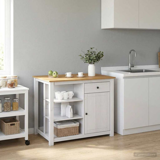 Kitchen Island Set PANAMA White and Honey Wax 112 x 77 x 90 cm