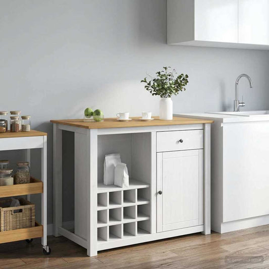 Kitchen Island Set PANAMA White and Honey Wax 112 x 77 x 90 cm