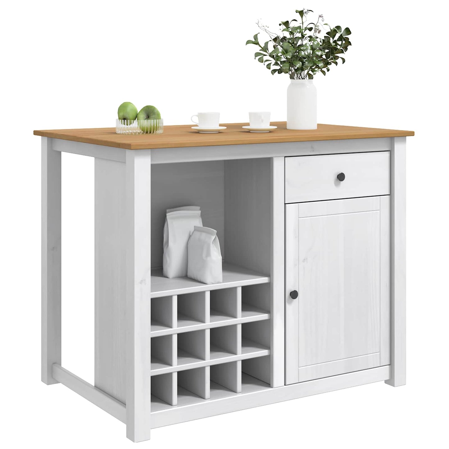 Kitchen Trolley PANAMA 2 pcs White and Honey Wax Solid-Pine