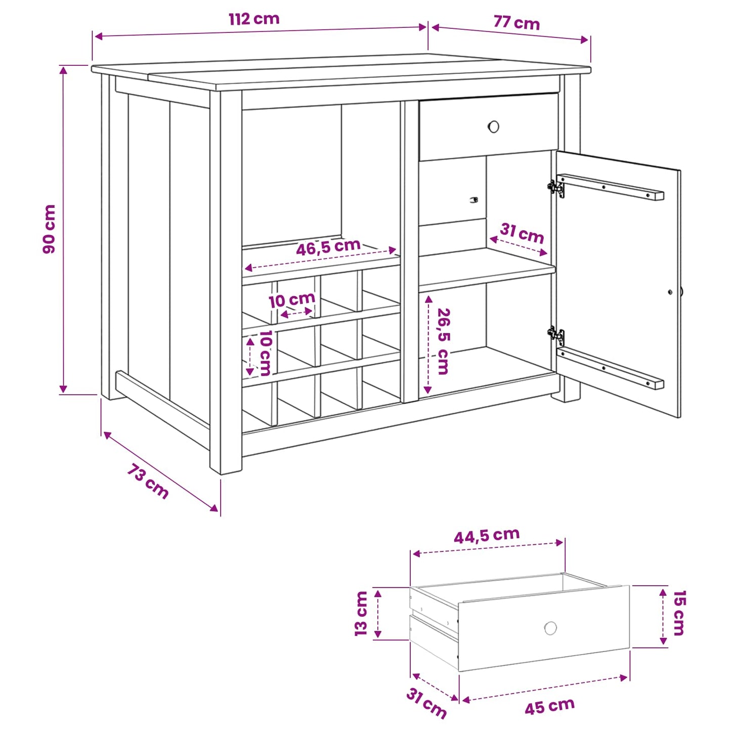 Kitchen Trolley PANAMA 2 pcs White and Honey Wax Solid-Pine