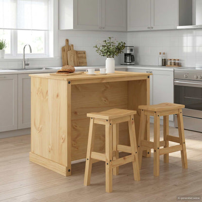Kitchen Island Set with Shelf 3 pcs Honey Wax Solid-Pine