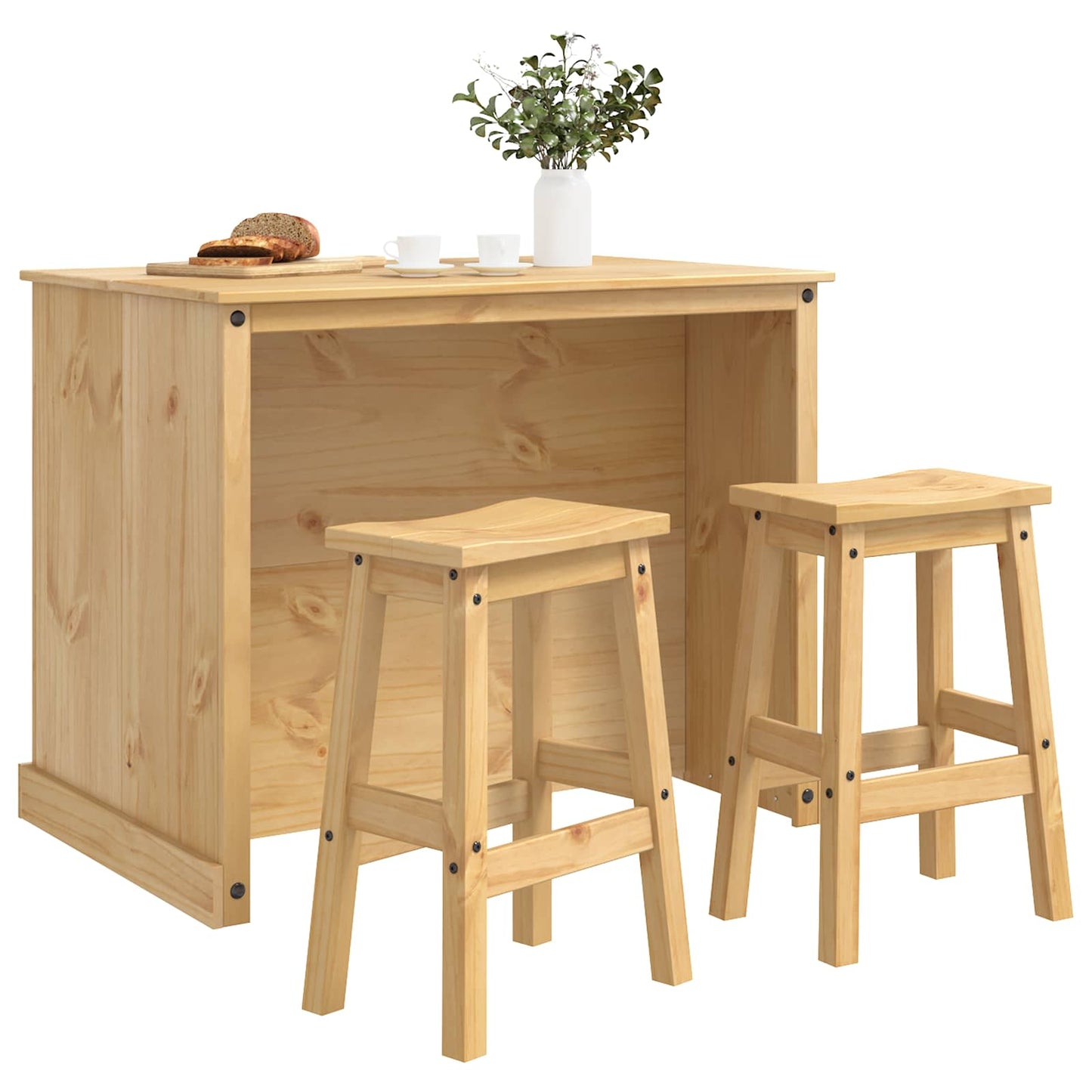 Kitchen Island Set with Shelf 3 pcs Honey Wax Solid-Pine