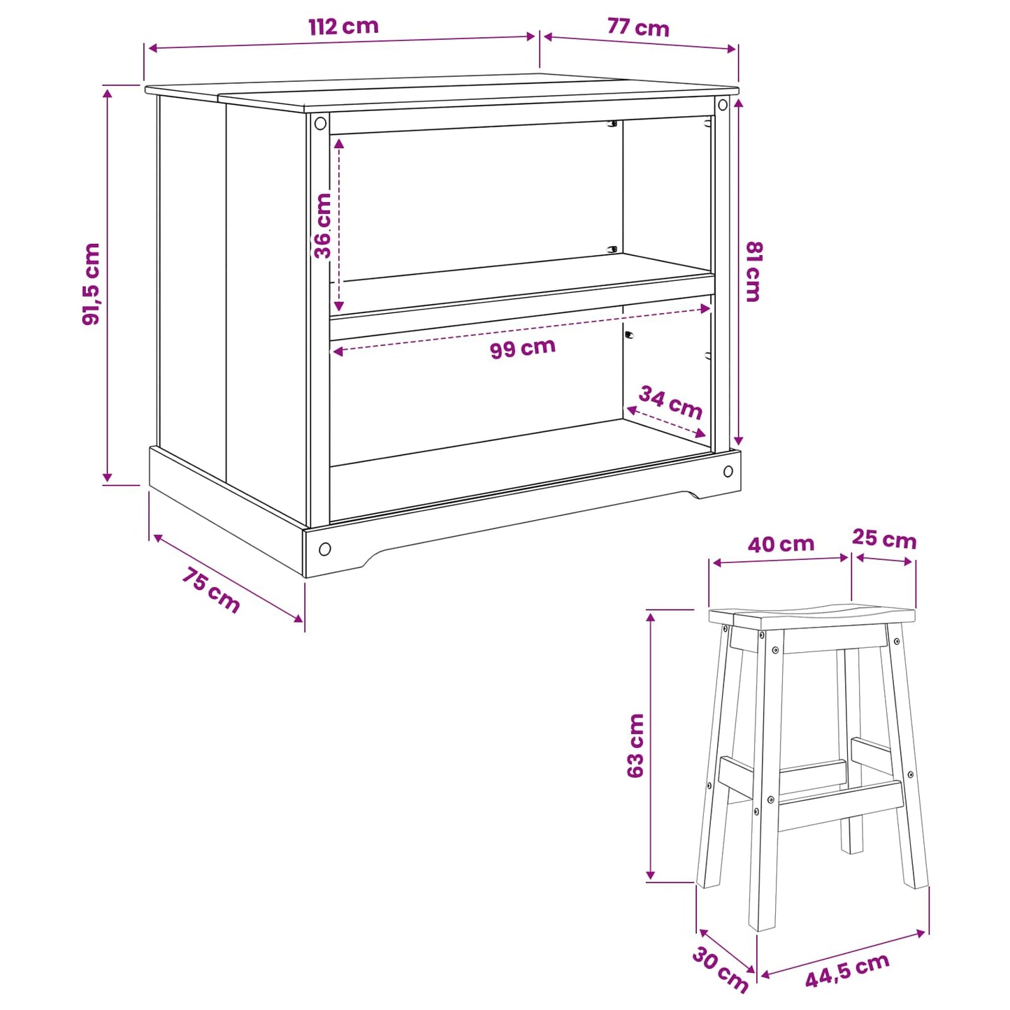 Kitchen Island Set with Shelf 3 pcs Honey Wax Solid-Pine