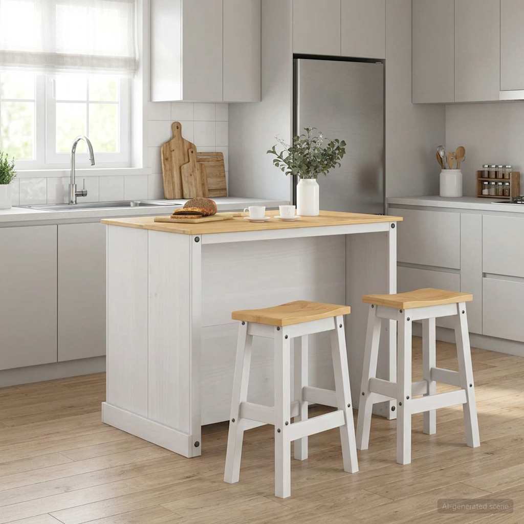 Kitchen Island Set 3 pcs White and Honey Wax Solid-Pine