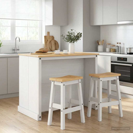 Kitchen Island Set 3 pcs White and Honey Wax 112 x 77 x 91.5 cm