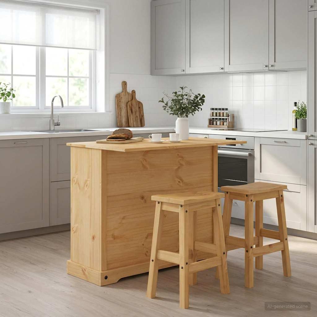 Kitchen Island Set 3 pcs CORONA Honey Wax 112 x 70 x 91.5 cm