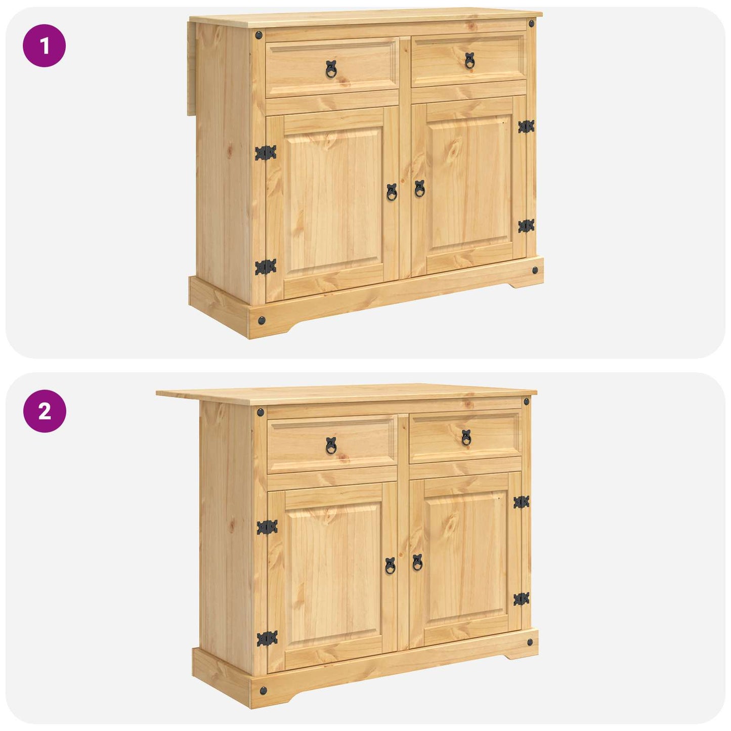 Kitchen Island Set Corona 3 pcs Honey Wax Solid Pine Wood