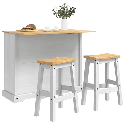 Kitchen Island Set Corona 3 pcs White and Honey Wax Solid-Pine