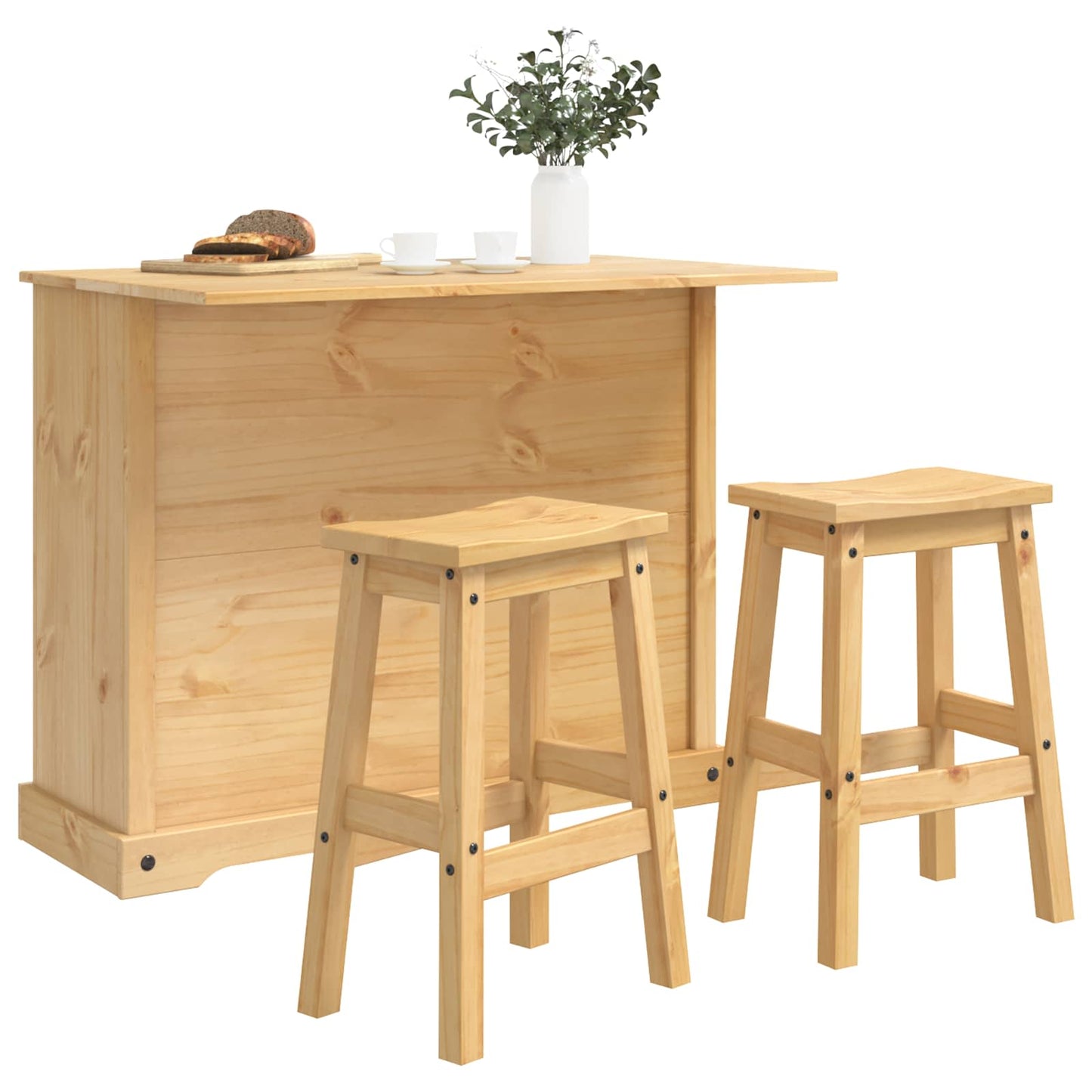 Kitchen Island Set with Drawer 3 pcs Honey Wax Solid-Pine
