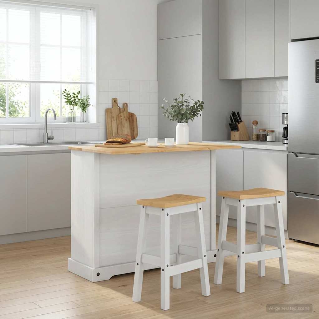 Kitchen Island Set 3 pcs White and Honey Wax Solid-Pine