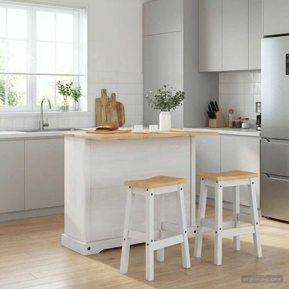 Kitchen Island Set 3 pcs White and Honey Wax Solid-Pine