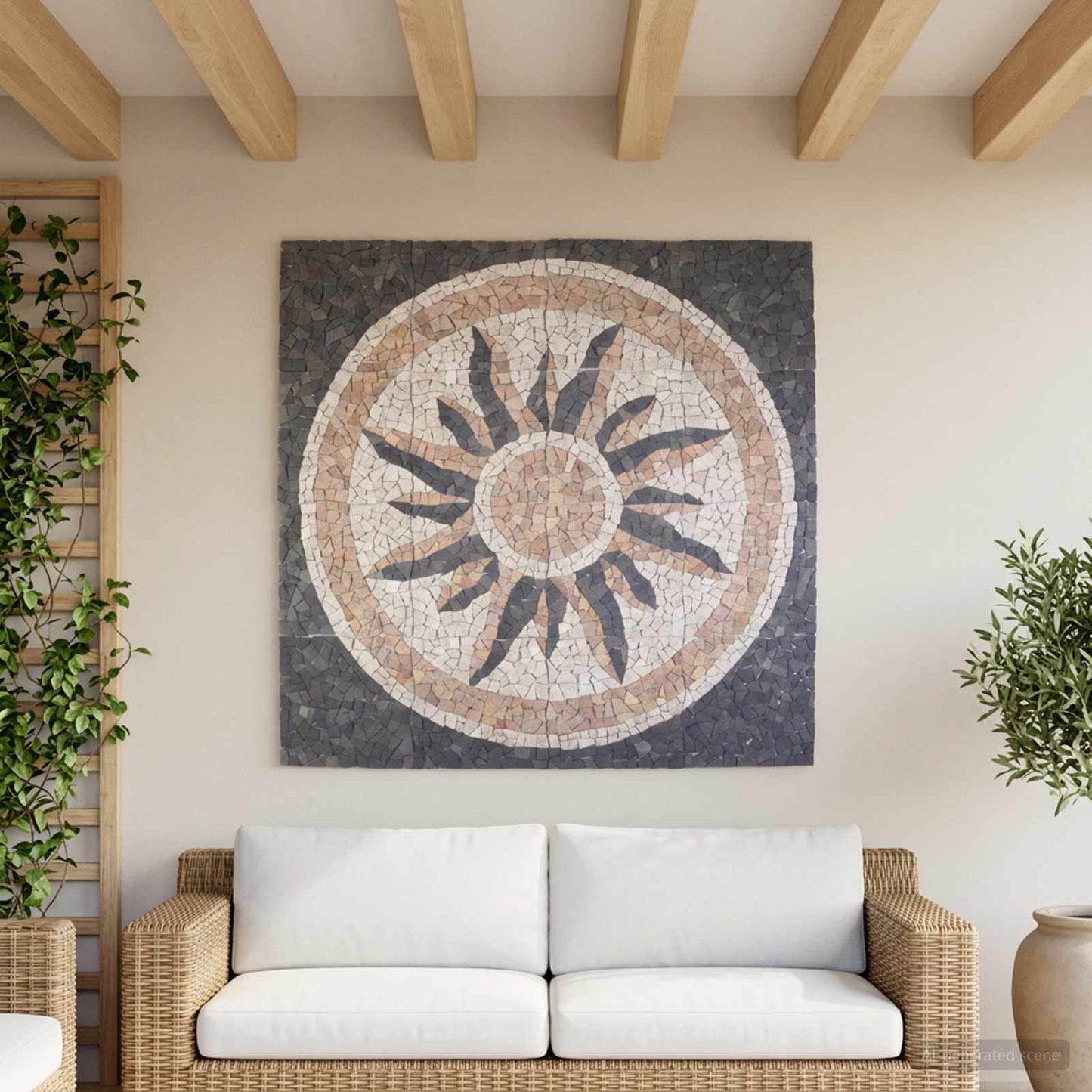Mosaic Tiles Sun Pattern Multicolour 120 x 120 cm Marble