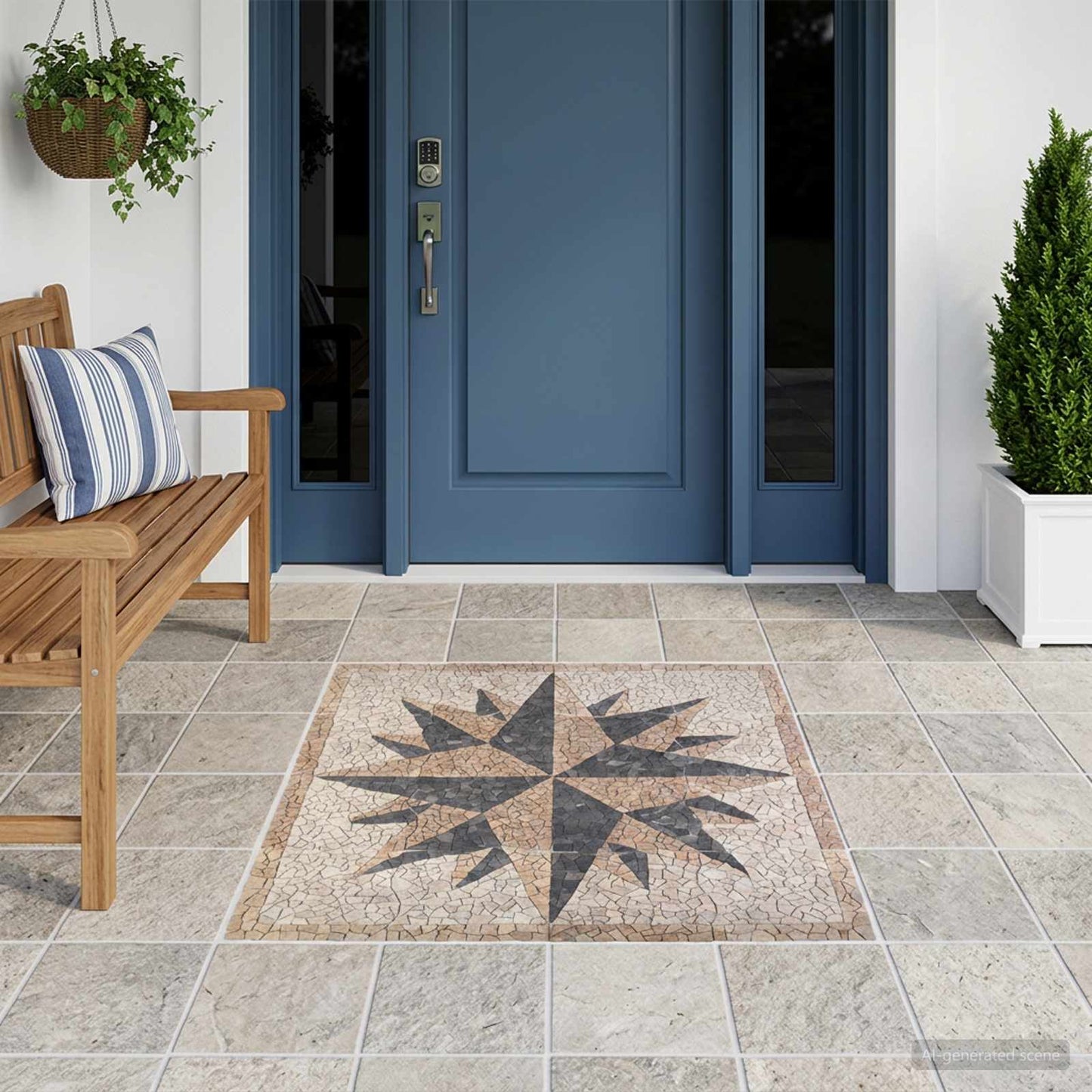Mosaic Tiles Wind Pattern Multicolour 120 x 120 cm Marble