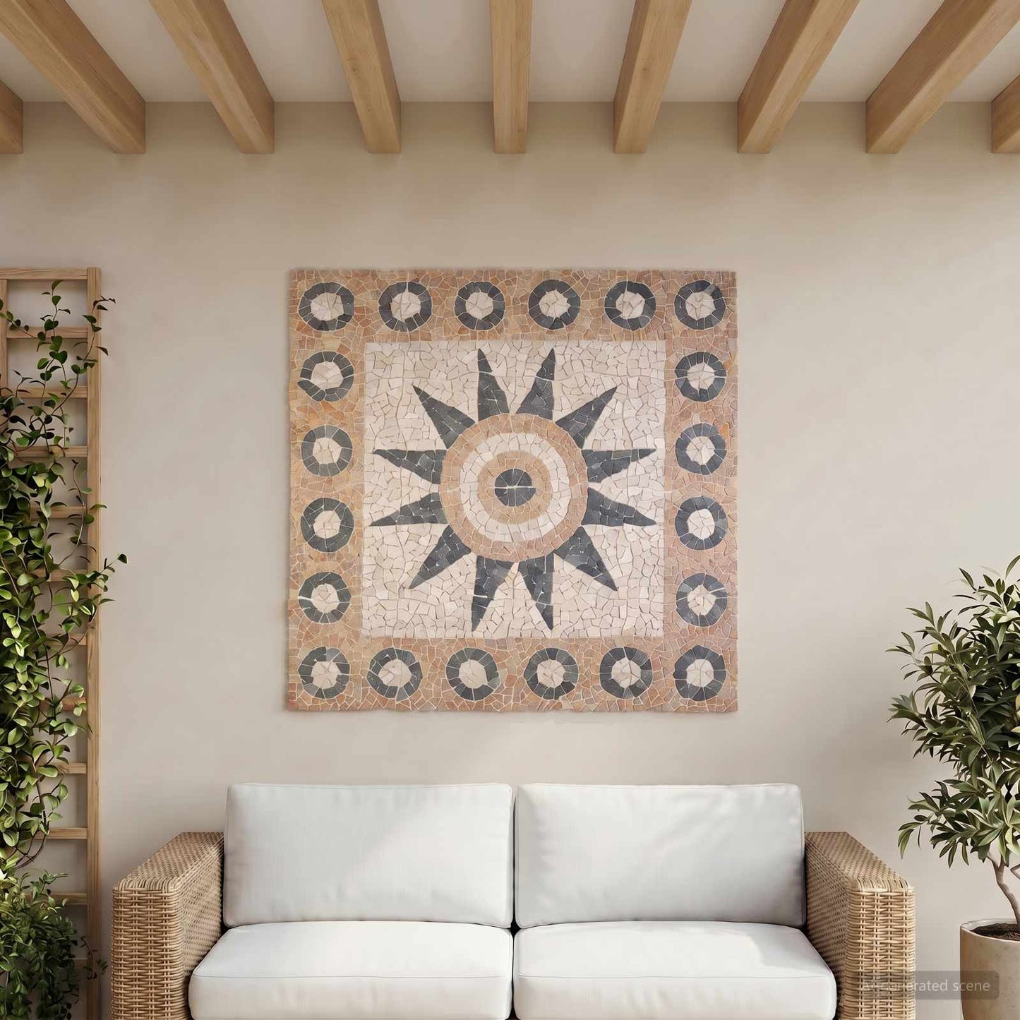 Mosaic Tiles Flower Pattern Multicolour 120 x 120 cm Marble