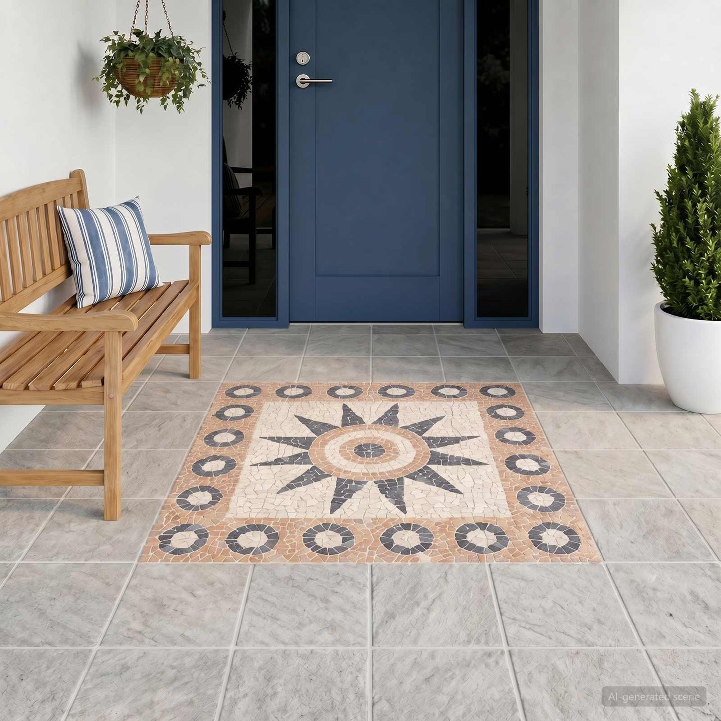 Mosaic Tiles Flower Pattern Multicolour 120 x 120 cm Marble
