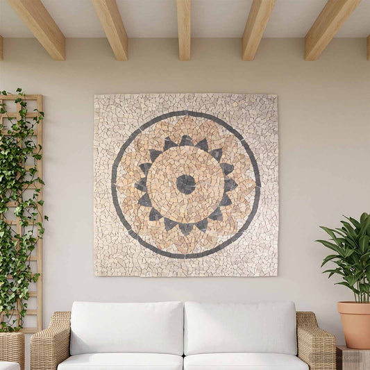 Mosaic Tiles Sunflower Pattern Multicolour 120 x 120 cm Marble