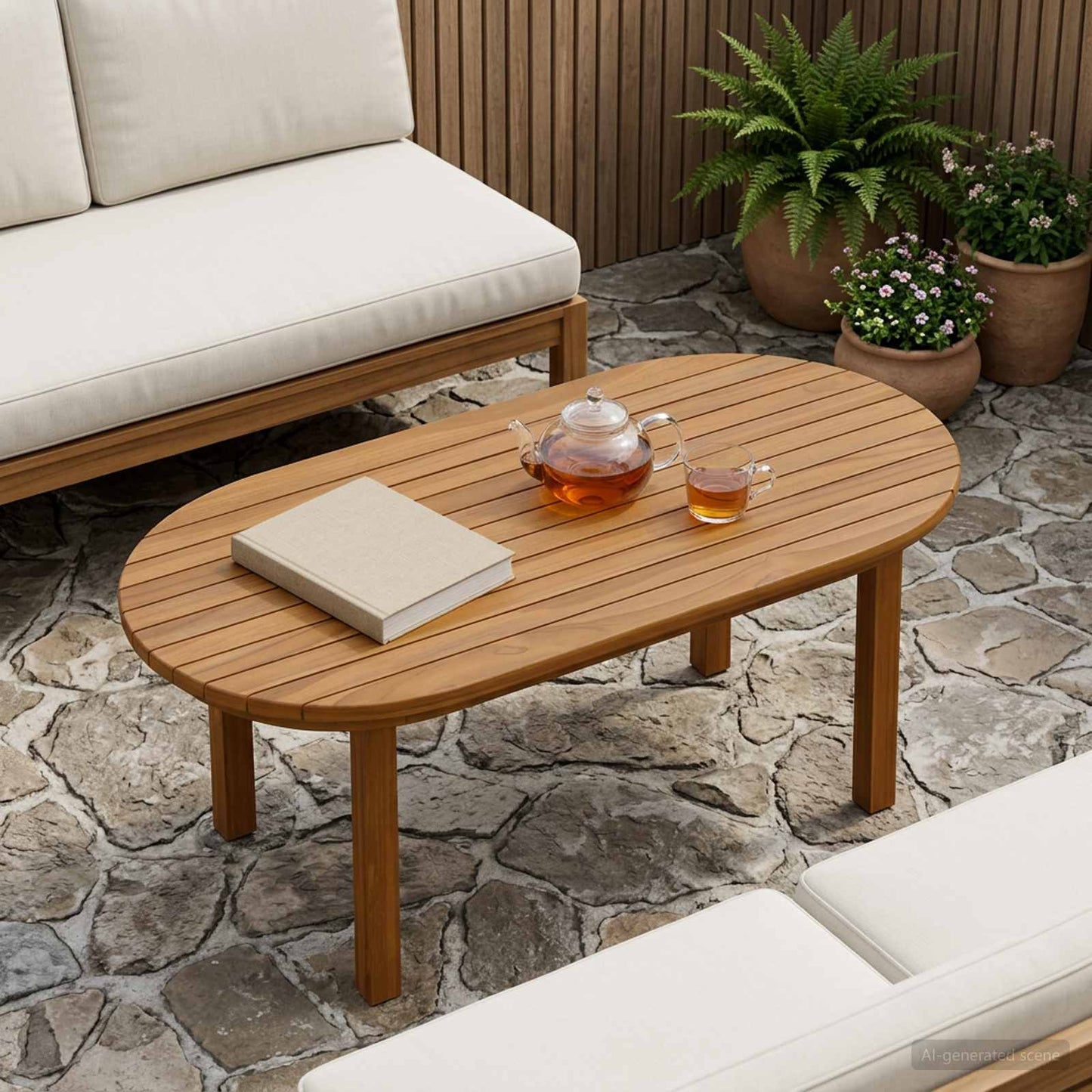 Table Top 80 x 40 x 3.5 cm Oval Solid Teak Wood Natural