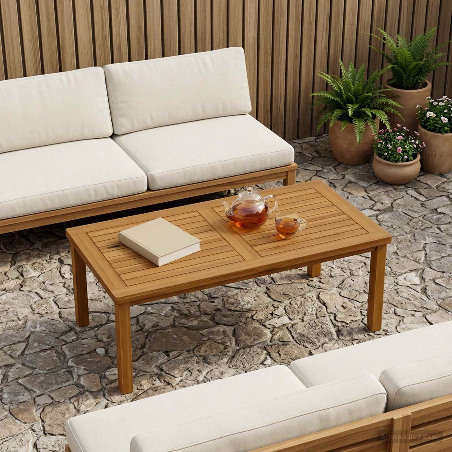 Table Top Rectangular Solid Teak Wood Natural