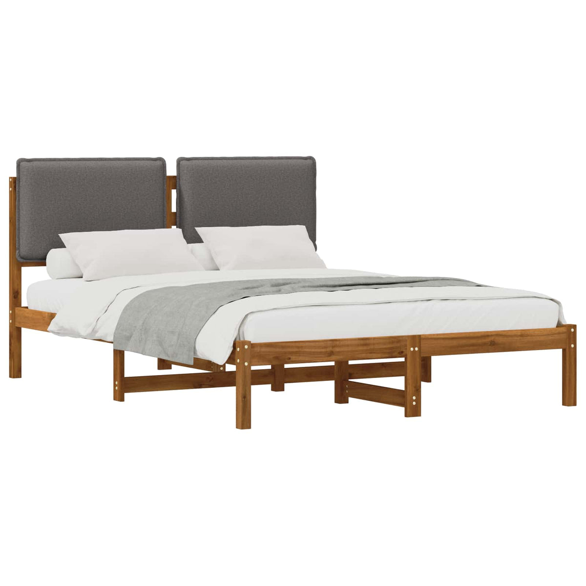 Bed Frame with Upholstered Headboard Natural and Light Grey