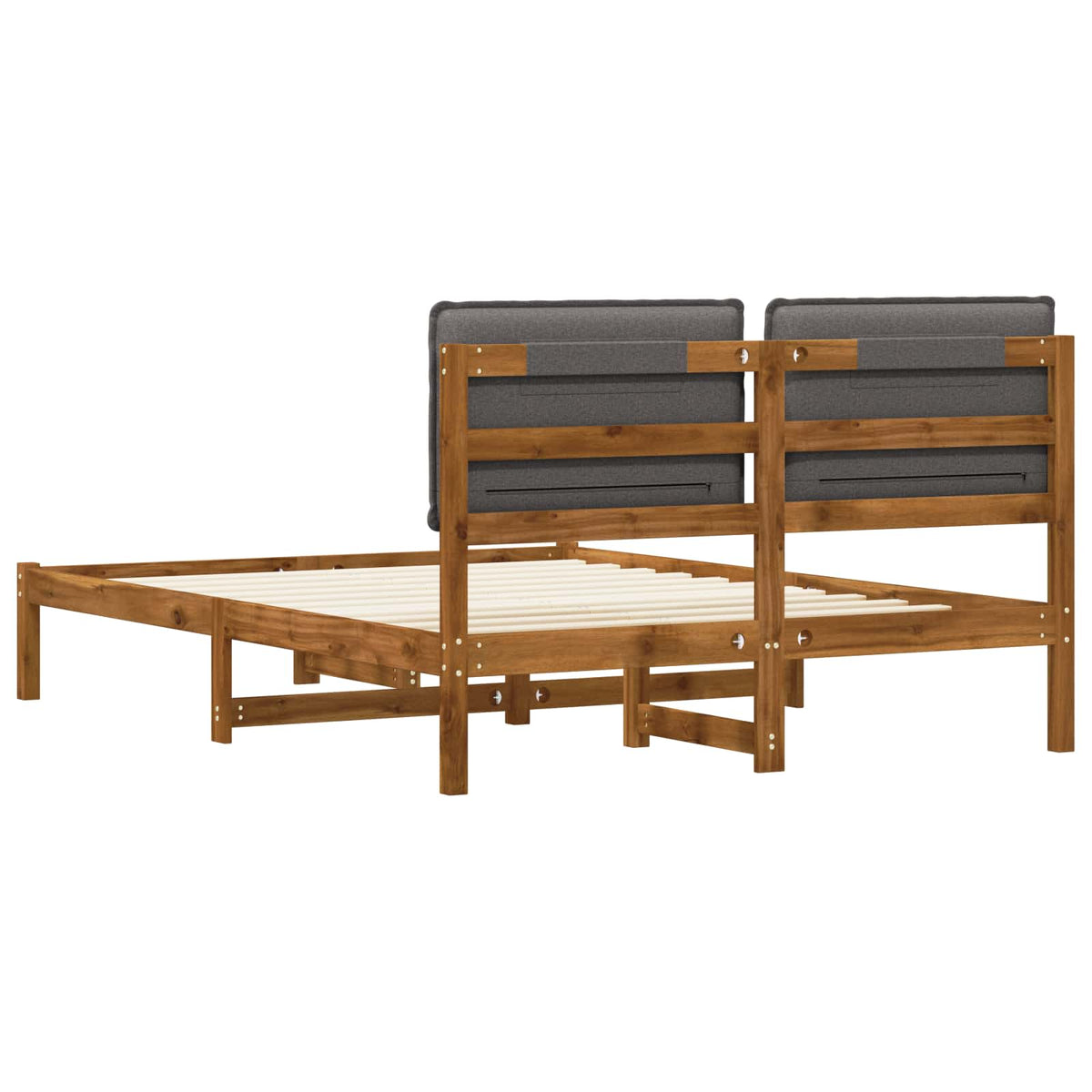 Bed Frame with Upholstered Headboard Natural and Light Grey
