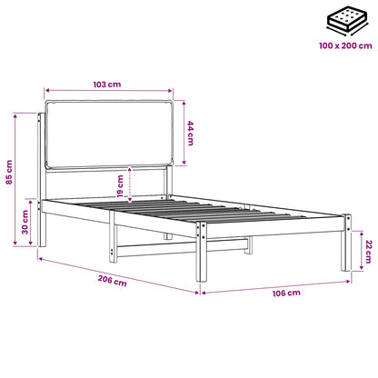 Bed Frame with Upholstered Headboard Natural and Dark Grey