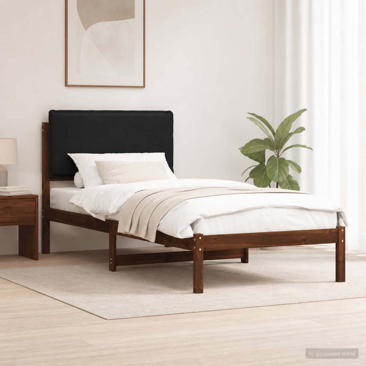 Bed Frame with Upholstered Headboard Dark Brown and Black