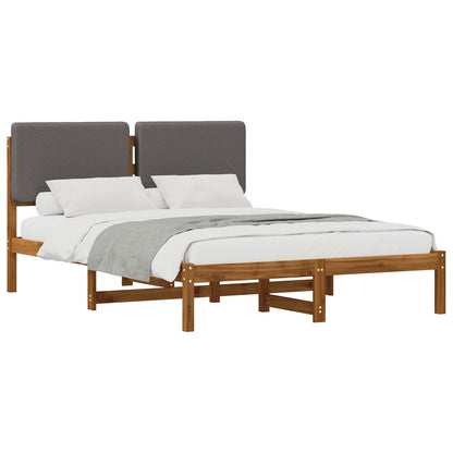 Bed Frame with Upholstered Headboard Natural and Light Grey