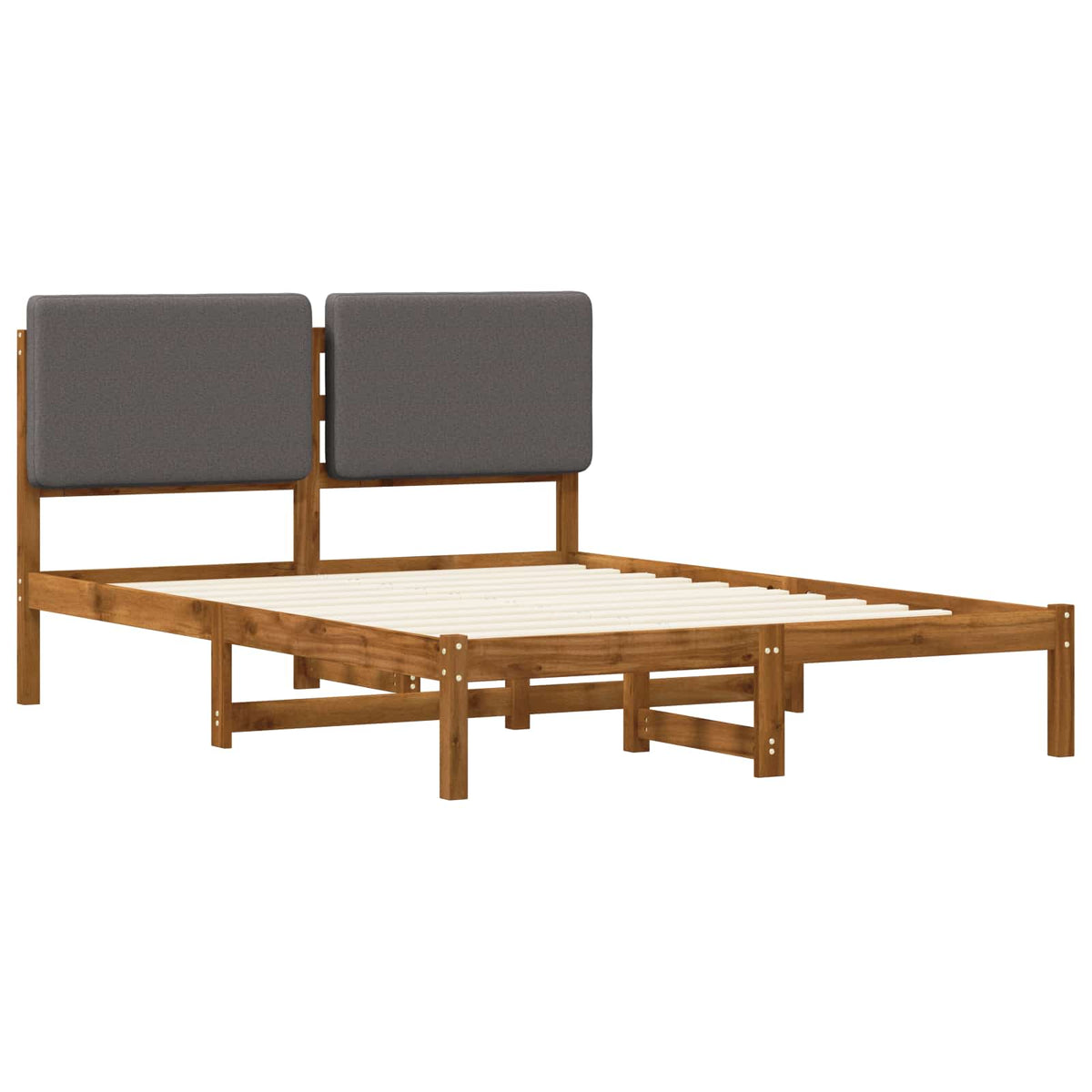 Bed Frame with Upholstered Headboard Natural and Light Grey