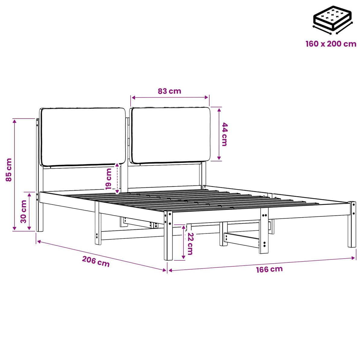 Bed Frame with Upholstered Headboard Natural and Light Grey