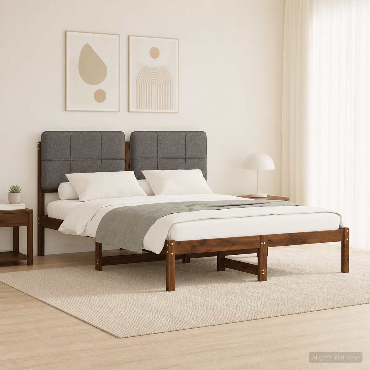 Bed Frame with Upholstered Headboard Dark Brown and Light Grey