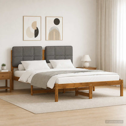 Bed Frame with Upholstered Headboard Natural and Light Grey