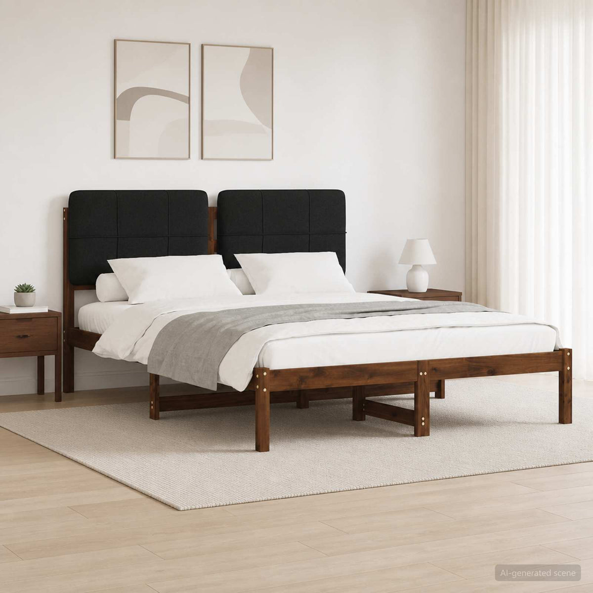 Bed Frame with Upholstered Headboard Dark Brown and Black