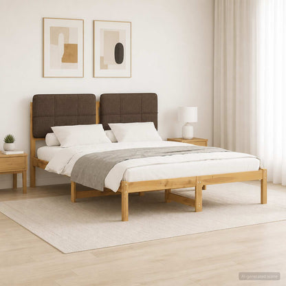 Bed Frame with Upholstered Headboard Whitewash and Taupe