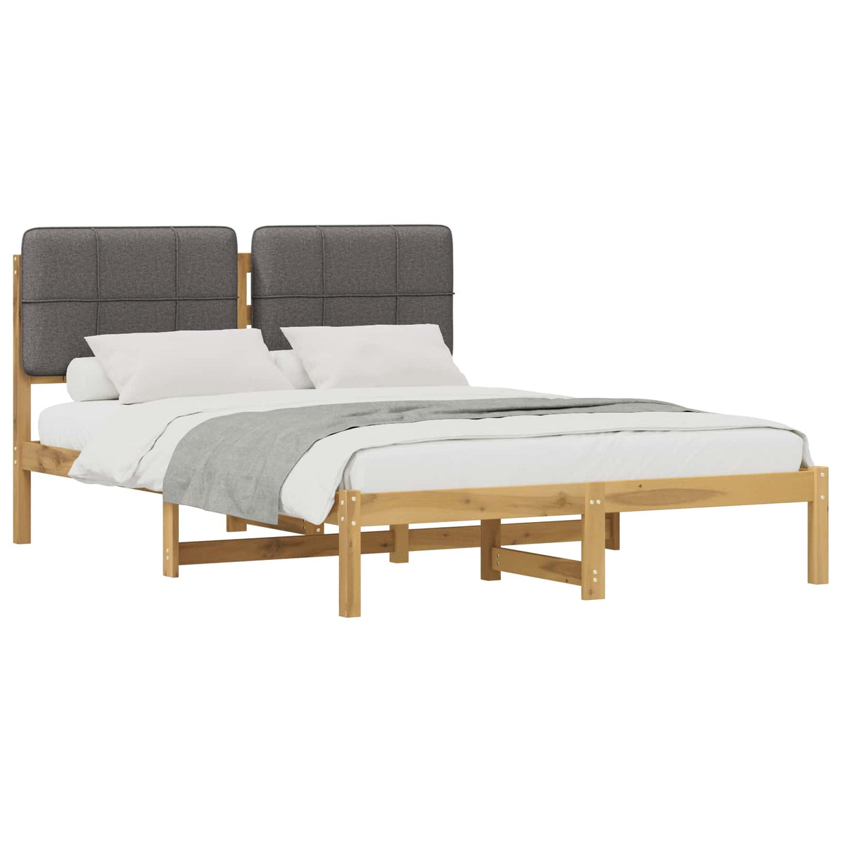 Bed Frame with Upholstered Headboard Whitewash and Light Grey