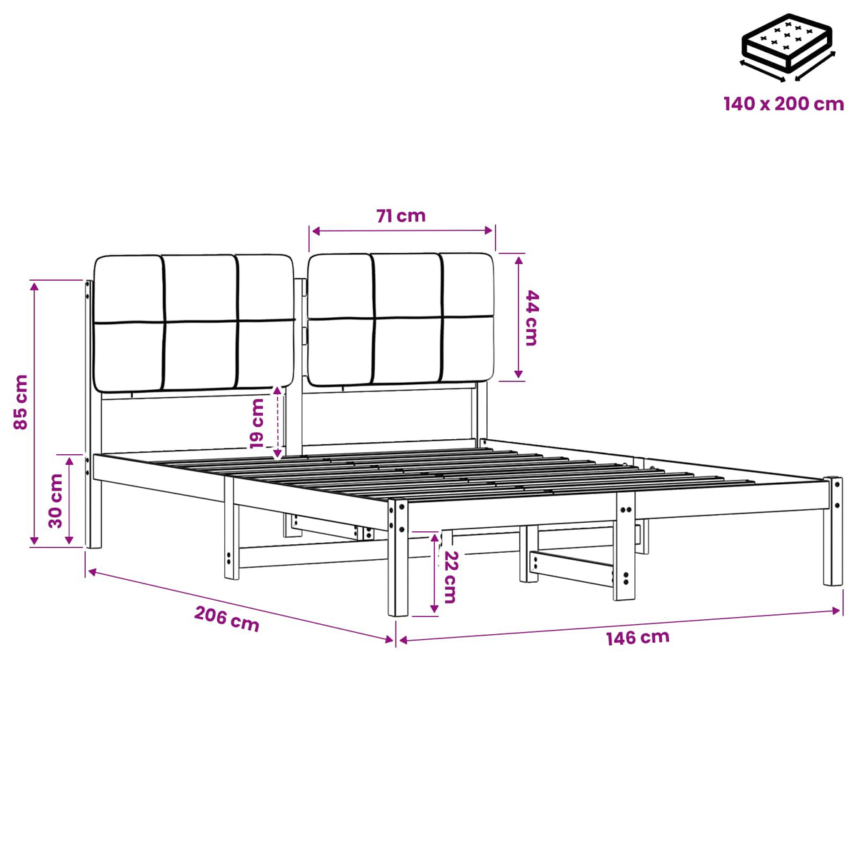 Bed Frame with Upholstered Headboard Whitewash and Taupe