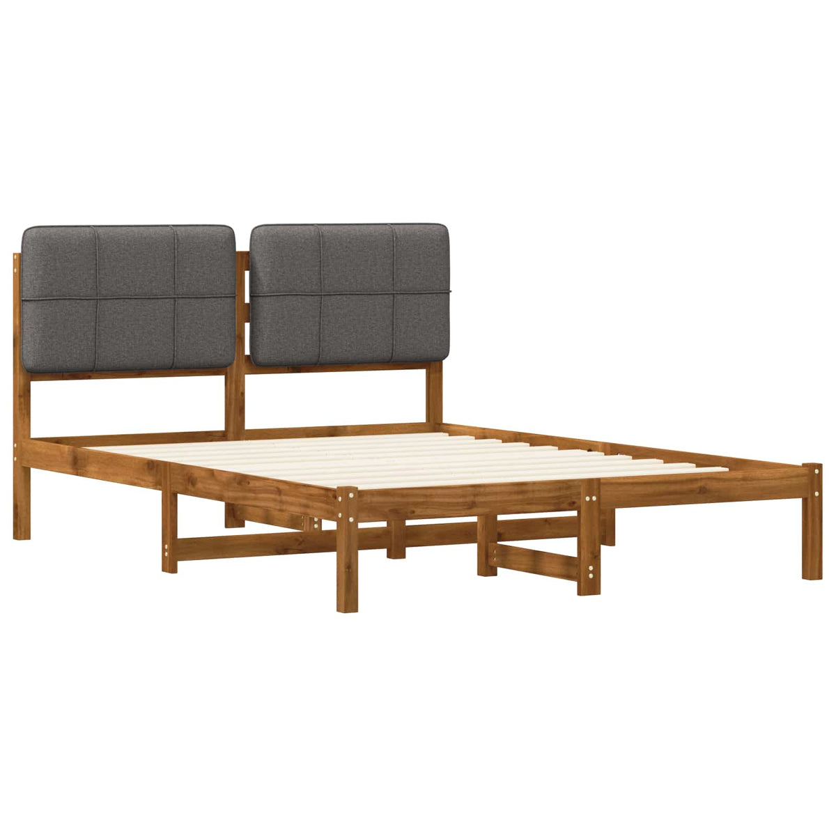 Bed Frame with Upholstered Headboard Natural and Light Grey