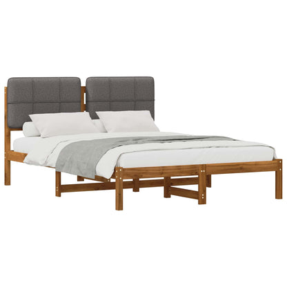Bed Frame with Upholstered Headboard Natural and Light Grey