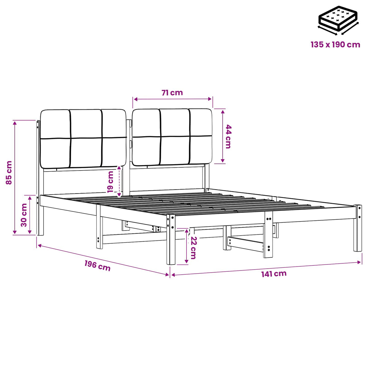 Bed Frame with Upholstered Headboard Whitewash and Taupe