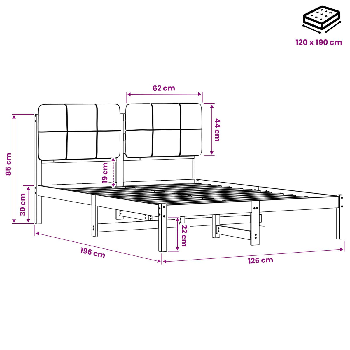 Bed Frame with Upholstered Headboard Natural and Dark Grey