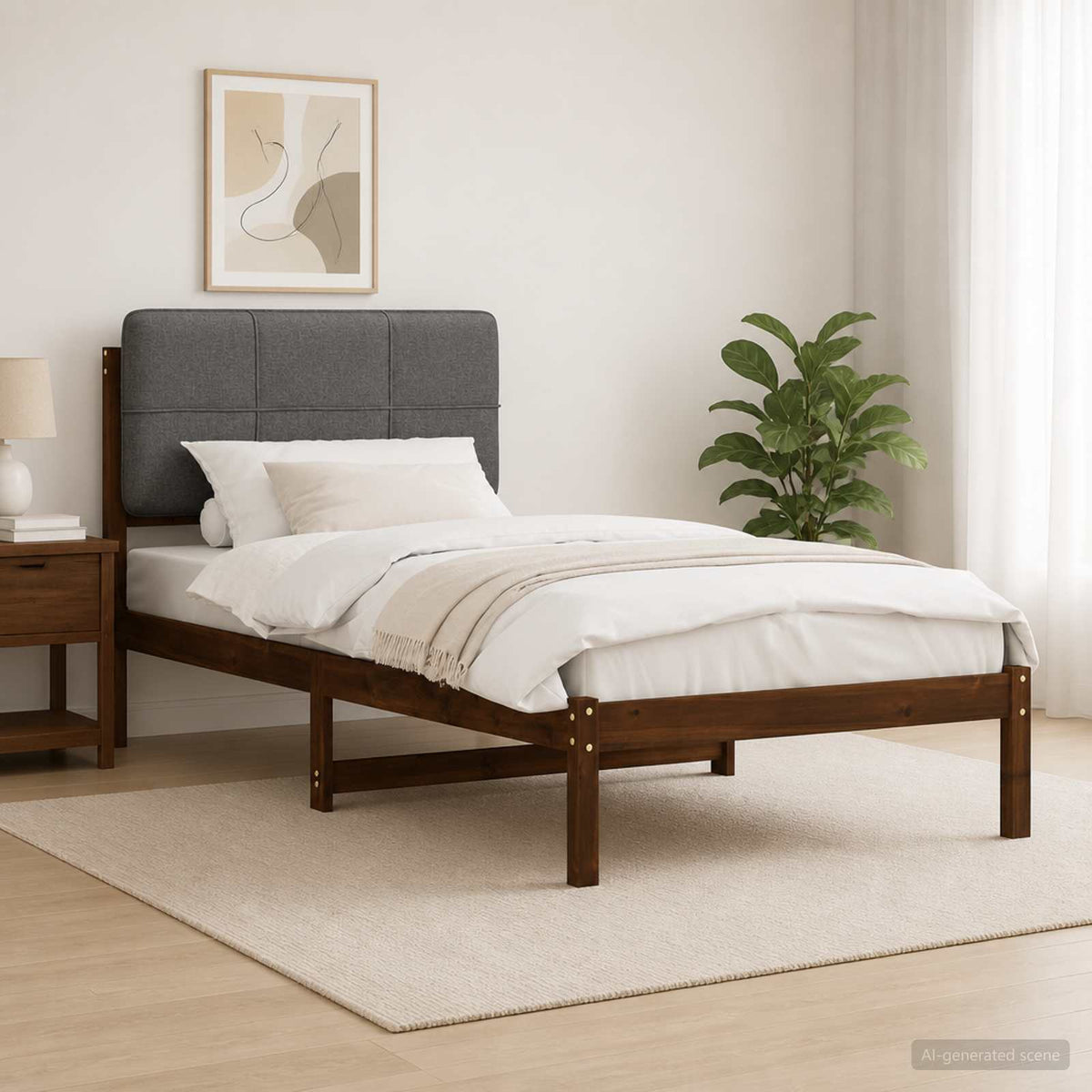 Bed Frame with Upholstered Headboard Dark Brown and Light Grey