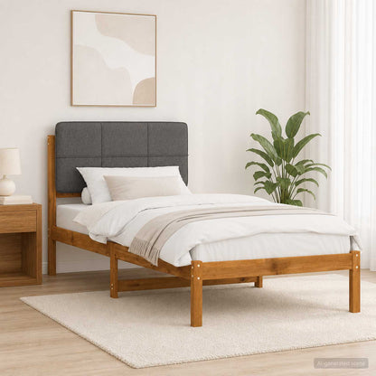 Bed Frame with Upholstered Headboard Natural and Light Grey