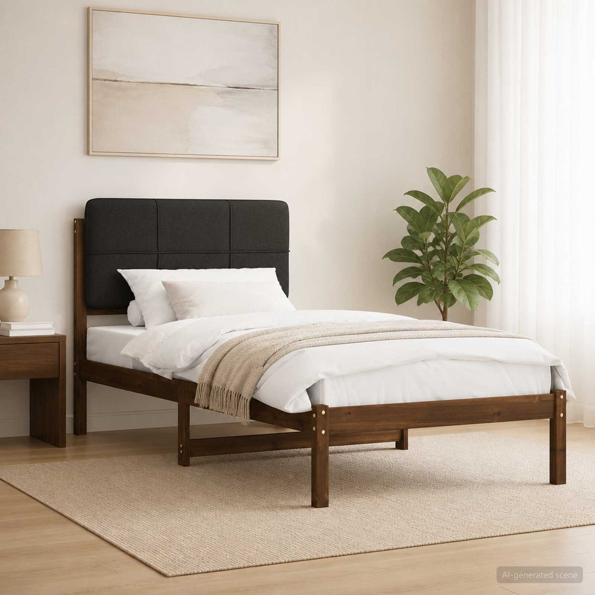 Bed Frame with Upholstered Headboard Dark Brown and Black