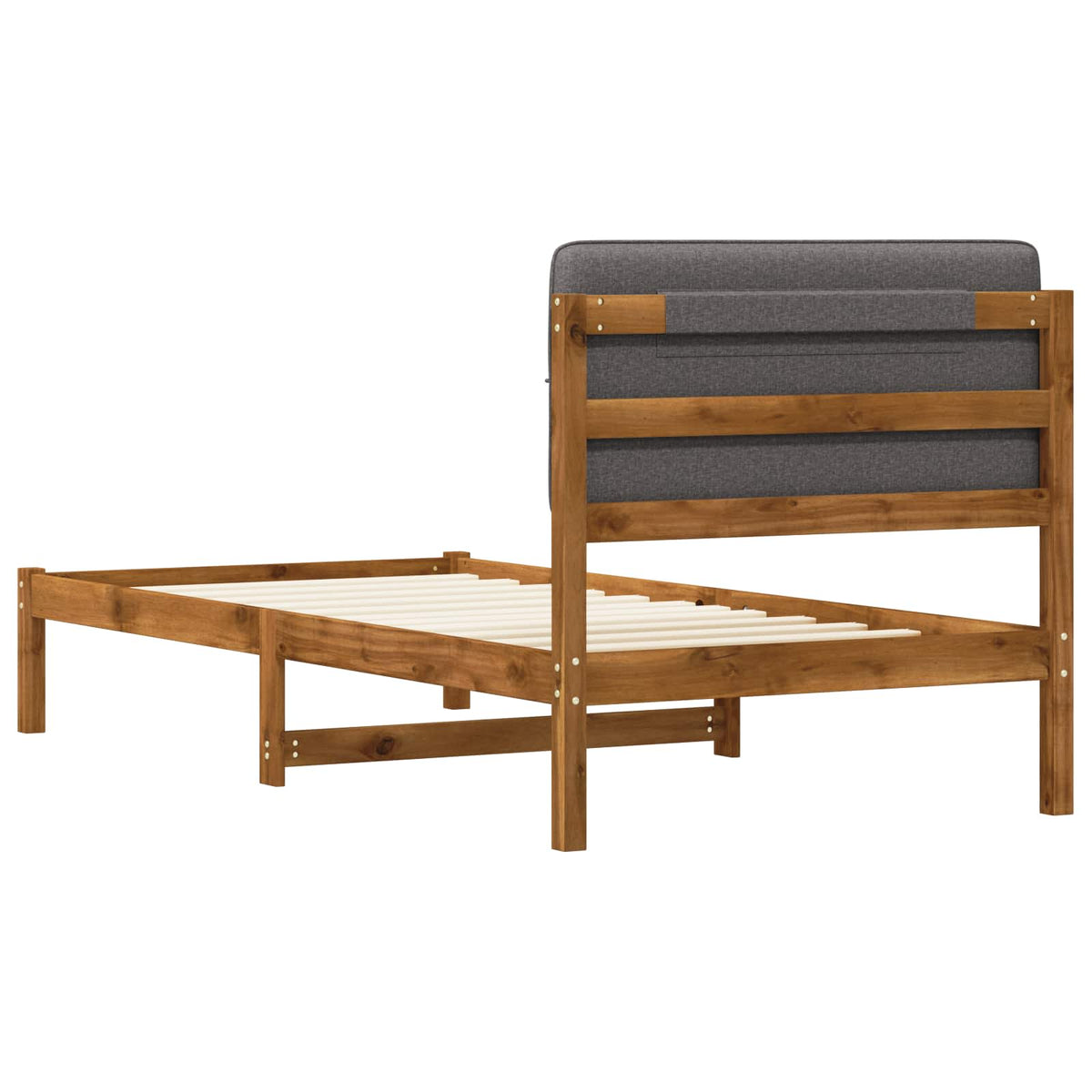 Bed Frame with Upholstered Headboard Natural and Light Grey