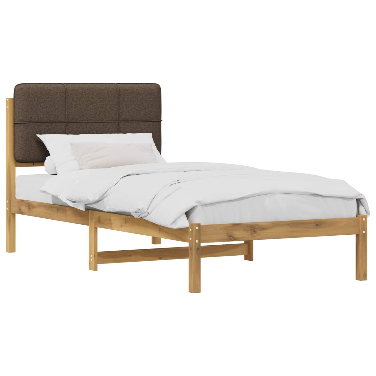 Bed Frame with Upholstered Headboard Whitewash and Taupe