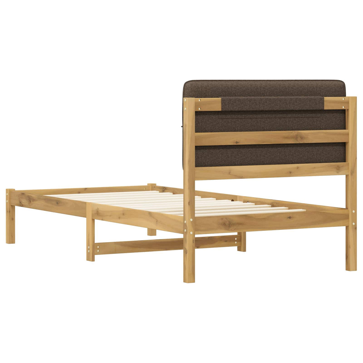 Bed Frame with Upholstered Headboard Whitewash and Taupe