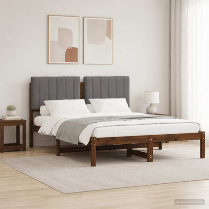 Bed Frame with Upholstered Headboard Dark Brown and Light Grey
