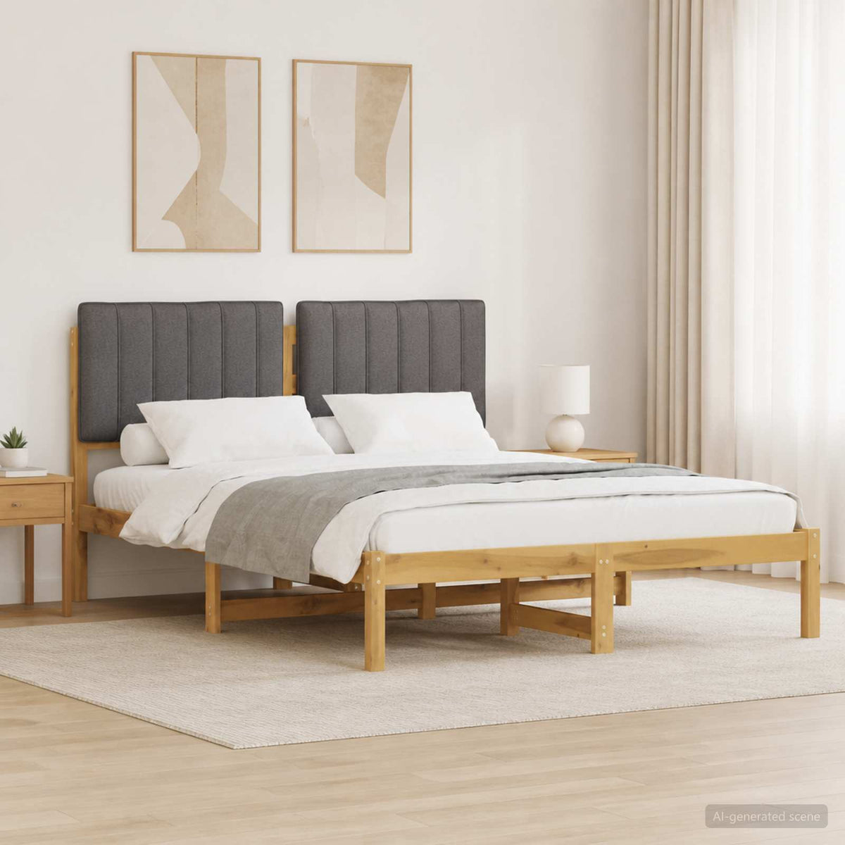 Bed Frame with Upholstered Headboard Whitewash and Light Grey