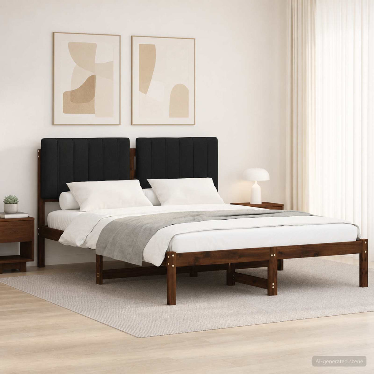 Bed Frame with Upholstered Headboard Dark Brown and Black